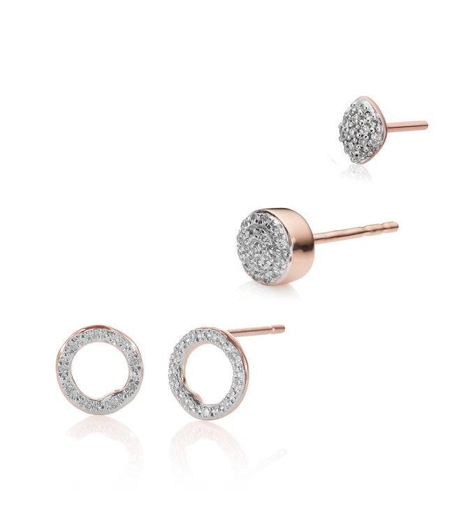 Riva Circle Studs, Fiji and Nura Single Earring Diamond Set - Monica Vinader