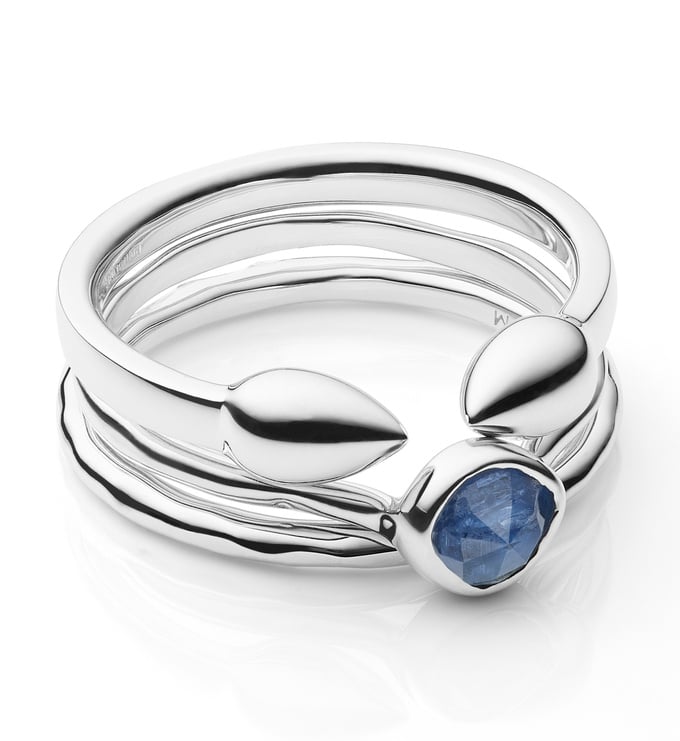 Fiji Bud, Siren Stacking and Hammered Ring Set - Kyanite - Monica Vinader