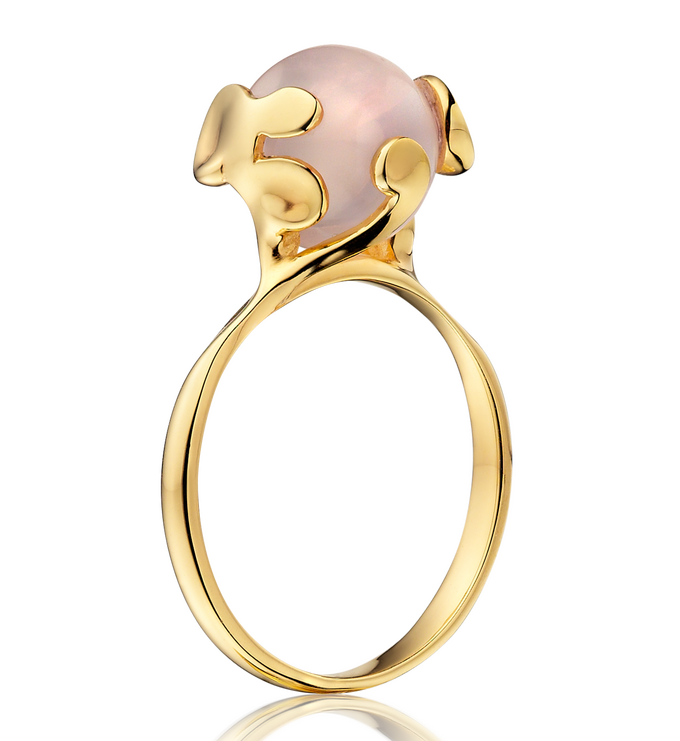 Gold Vermeil Lace Stacking Ring - Rose Quartz - Monica Vinader