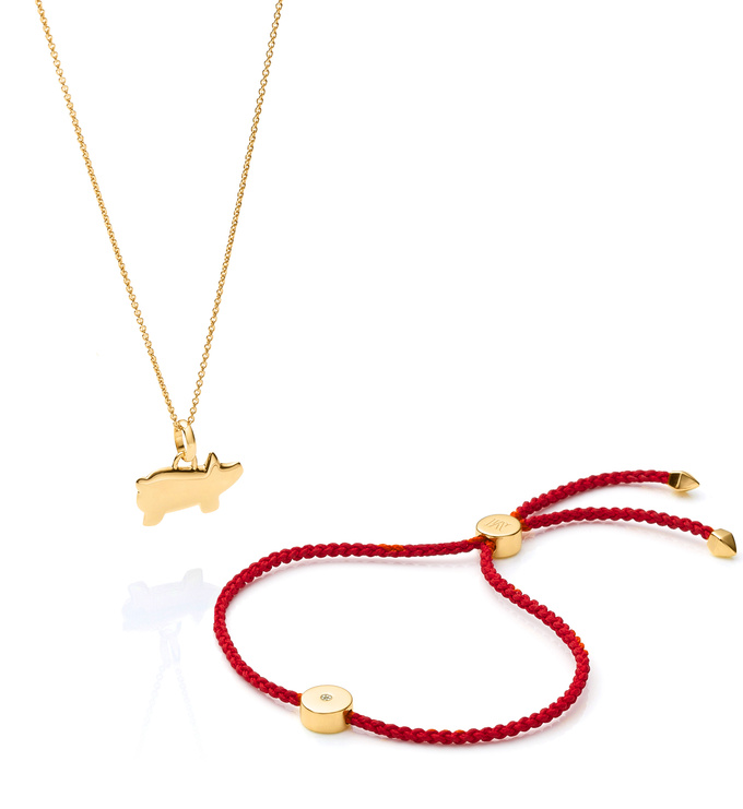 Chinese Zodiac Pendant Charm Necklace and Linear Solo Friendship Bracelet Set - Monica Vinader
