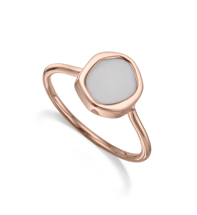 Rose Gold Vermeil Atlantis Gem Mini Stacking Ring - White Chalcedony