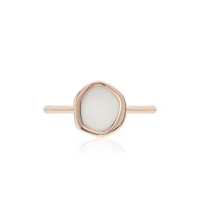 Rose Gold Vermeil Atlantis Gem Mini Stacking Ring - White Chalcedony 1