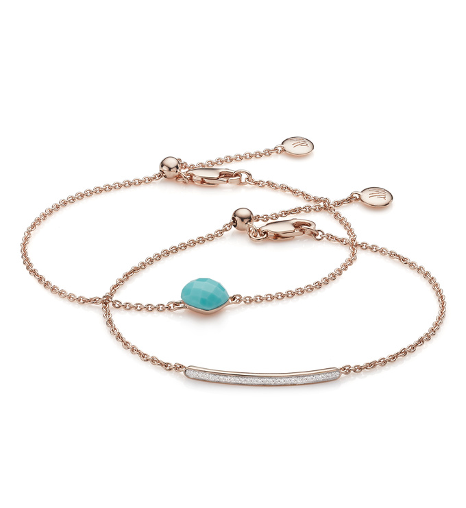 Nura Mini Nugget and Skinny Diamond Bracelet Set - Turquoise - Monica Vinader