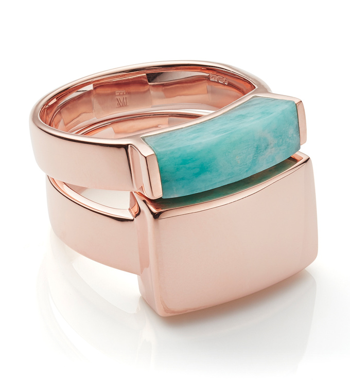 Linear Plain and Stone Ring Set - Amazonite - Monica Vinader