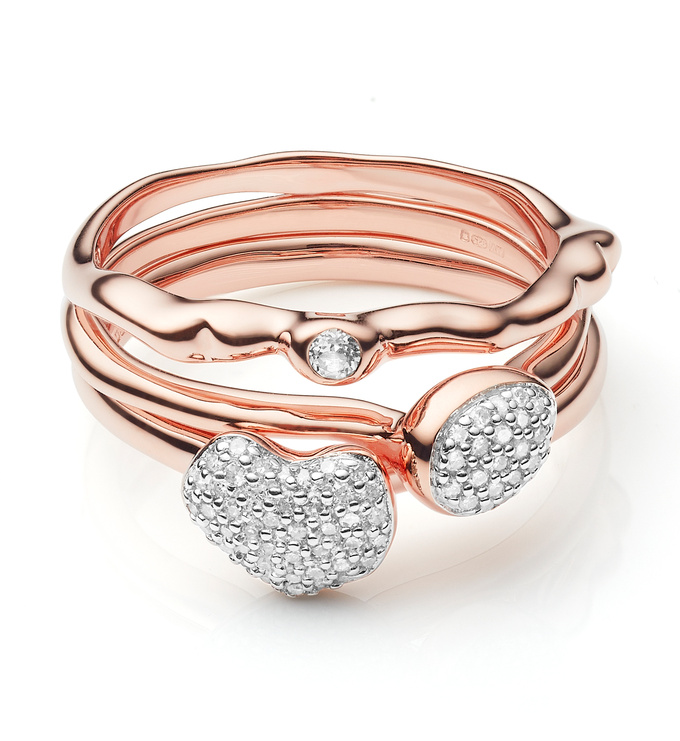 Nura Mini Heart,Teardrop and Siren Band Ring Set - Monica Vinader