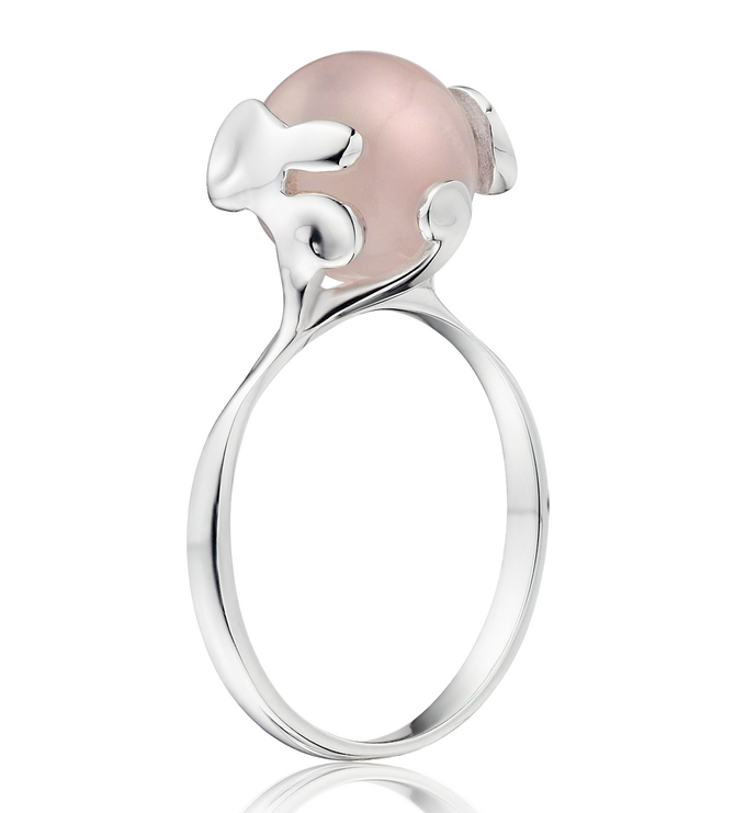 Sterling Silver Lace Stacking Ring - Rose Quartz - Monica Vinader