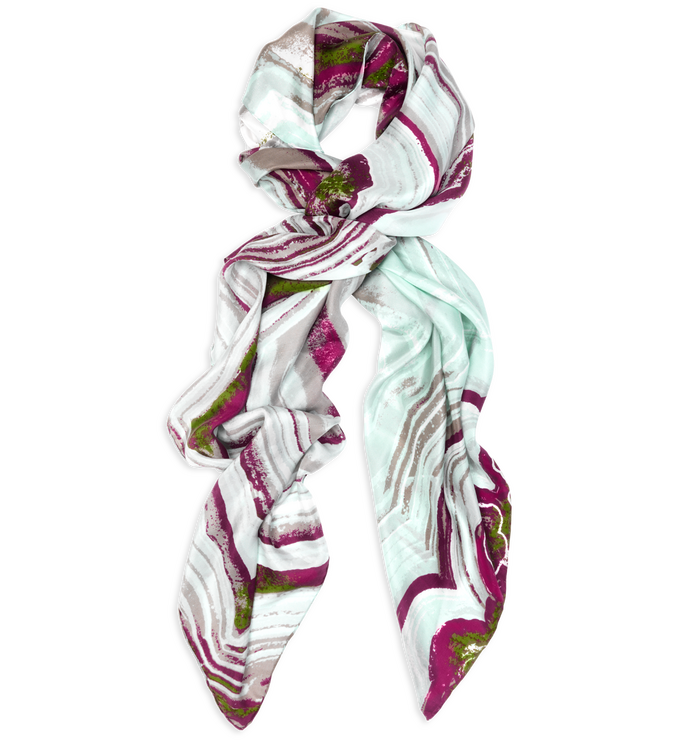 Agate Print Silk Scarf - Large - Aqua Mix - Monica Vinader
