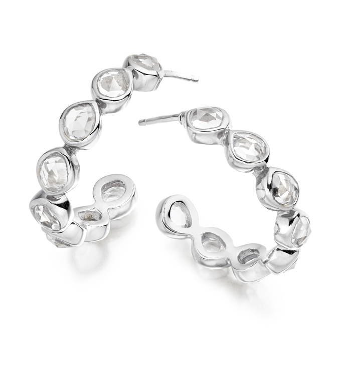 Sterling Silver Siren Gem Hoop Earring Small - Rock Crystal - Monica Vinader