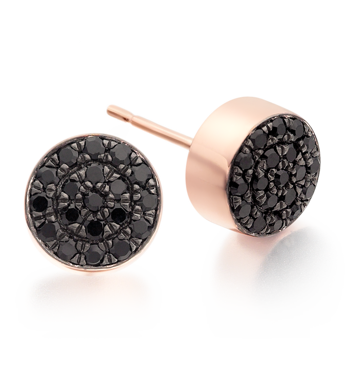Rose Gold Vermeil Pave Stud Earrings - Black Spinel - Monica Vinader