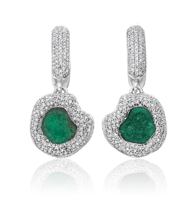 Sterling Silver Esencia Diamond and Emerald Drop Earrings - Emerald - Monica Vinader