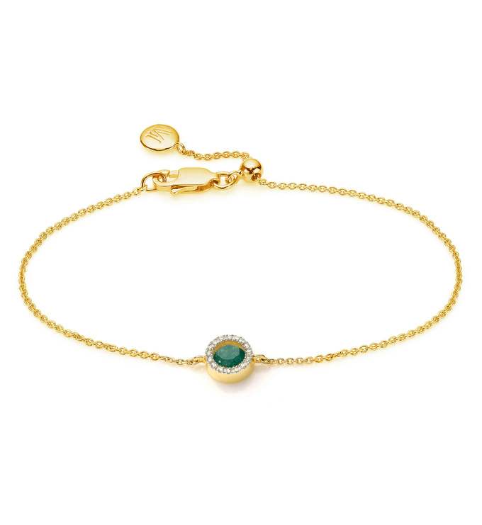 Gold Vermeil Naida Mini Circle Bracelet - Green Aventurine and Diamonds
