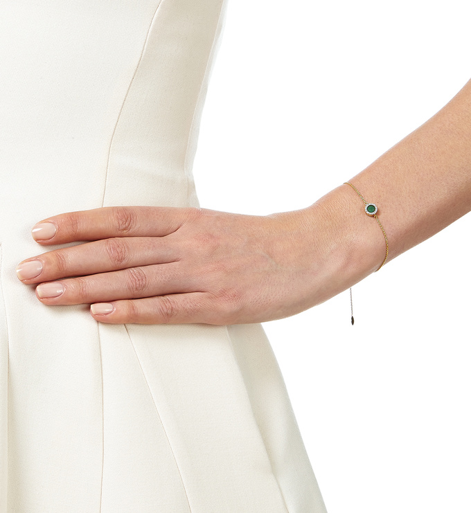 Gold Vermeil Naida Mini Circle Open Bracelet - Green Aventurine and Diamonds