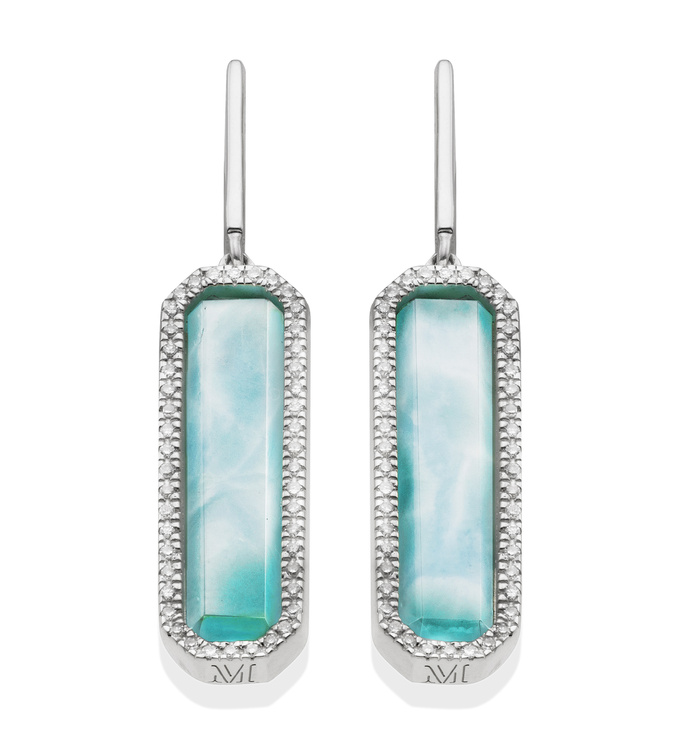 Sterling Silver Naida Rectangle Drop Earrings - Larimar - Monica Vinader