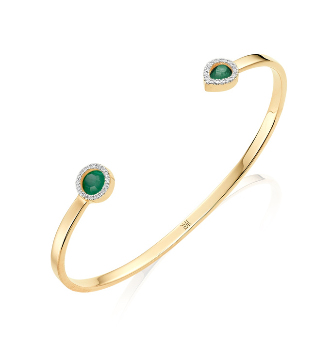 Gold Vermeil Naida Thin Cuff - Green Aventurine and Diamonds