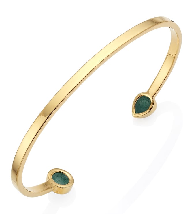 Gold Vermeil Naida Thin Cuff - Green Aventurine and Diamonds
