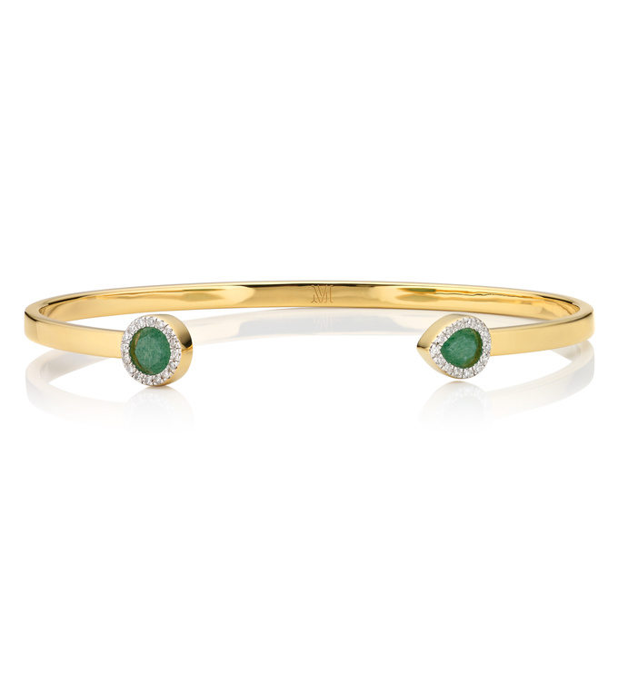 Gold Vermeil Naida Thin Cuff - Green Aventurine and Diamonds