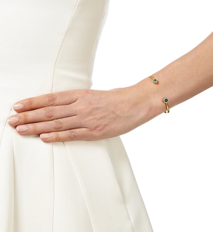 Gold Vermeil Naida Thin Cuff - Green Aventurine and Diamonds