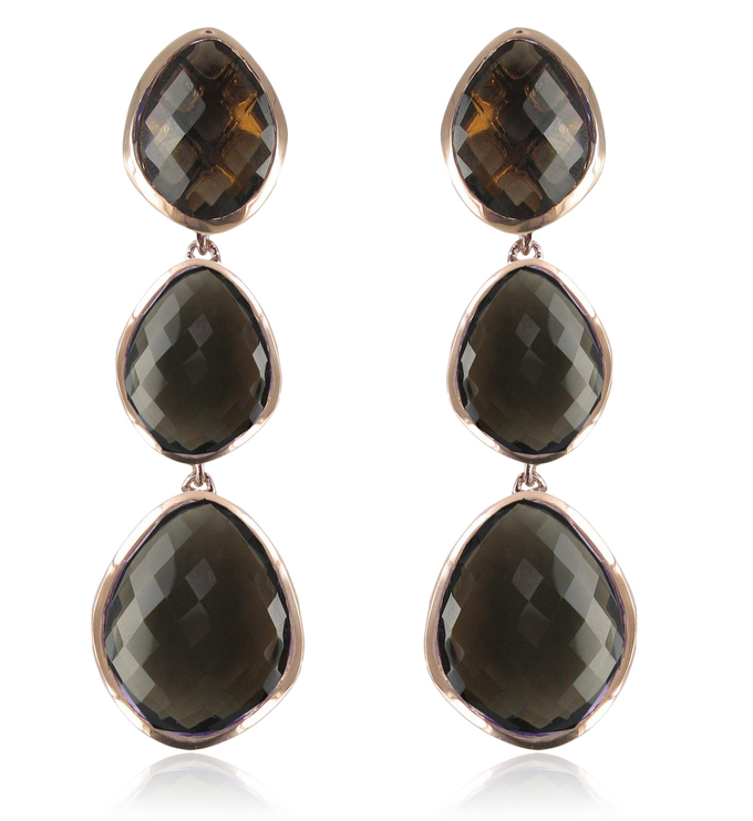 Rose Gold Vermeil Nugget Cocktail Earrings - Smoky Quartz - Monica Vinader