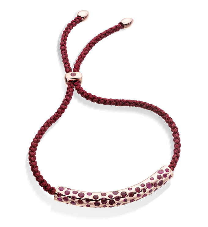 Rose Gold Vermeil Esencia Scatter Friendship Bracelet - Ruby - Monica Vinader