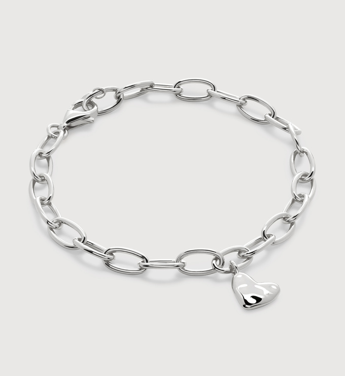Sterling Silver Cubic Zirconia Love Heart Charm Bracelet - Women's Link Chain With Clasp