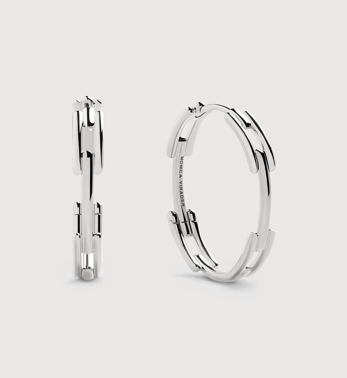 Sterling Silver Signature Link Medium Hoop Earrings - Monica Vinader