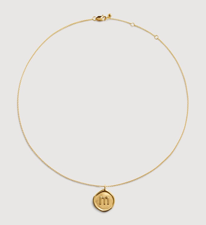 Gold Vermeil Initial Stamp M Necklace Adjustable 41-46cm/16-18' - Monica Vinader