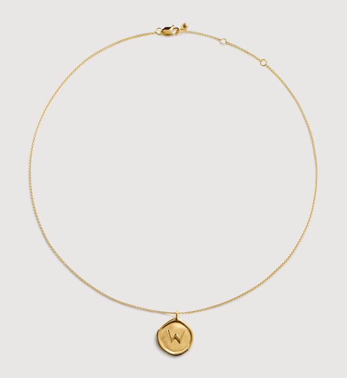 Gold Vermeil Initial Stamp W Necklace Adjustable 41-46cm/16-18' - Monica Vinader