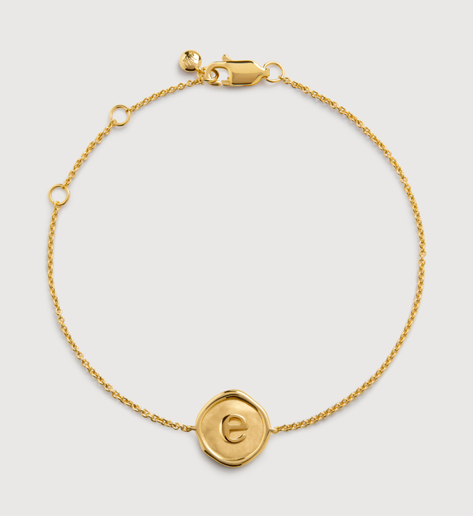 Gold Vermeil Initial Stamp E Chain Bracelet - Monica Vinader