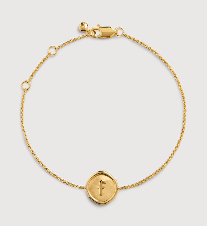 Gold Vermeil Initial Stamp F Chain Bracelet - Monica Vinader