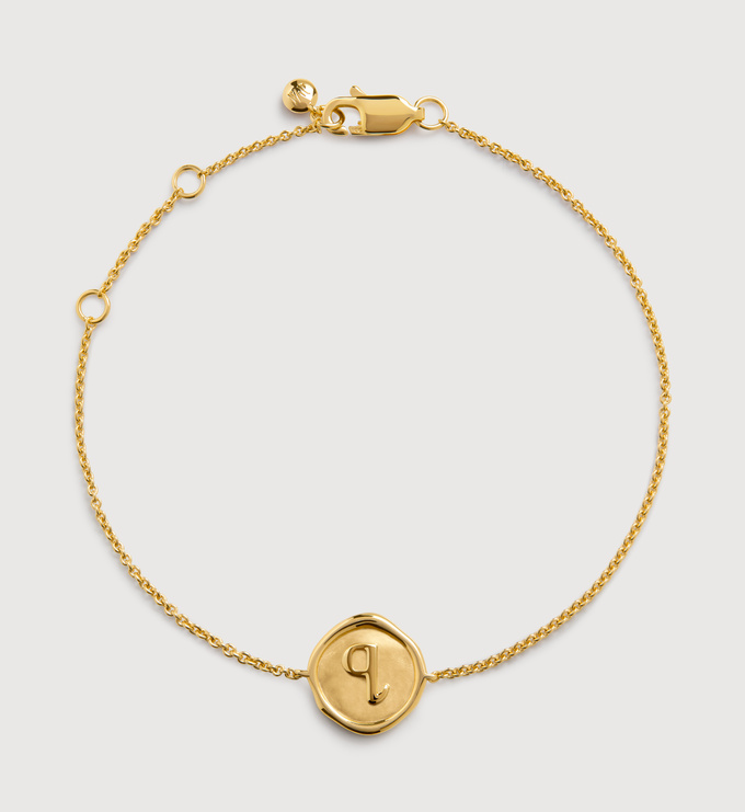 Gold Vermeil Initial Stamp Q Chain Bracelet - Gold - Monica Vinader