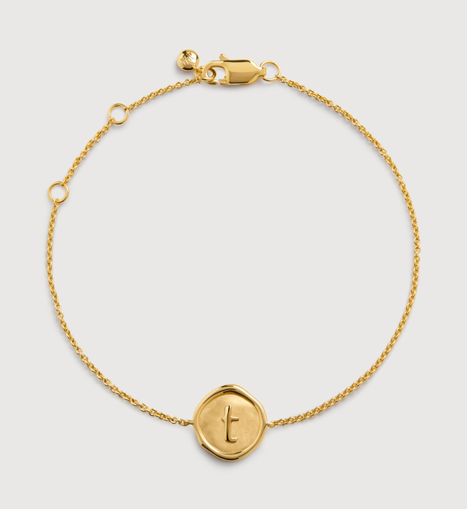 Gold Vermeil Initial Stamp T Chain Bracelet - Gold - Monica Vinader