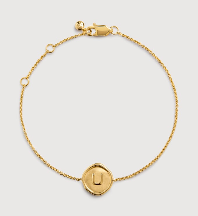 Gold Vermeil Initial Stamp U Chain Bracelet - Monica Vinader
