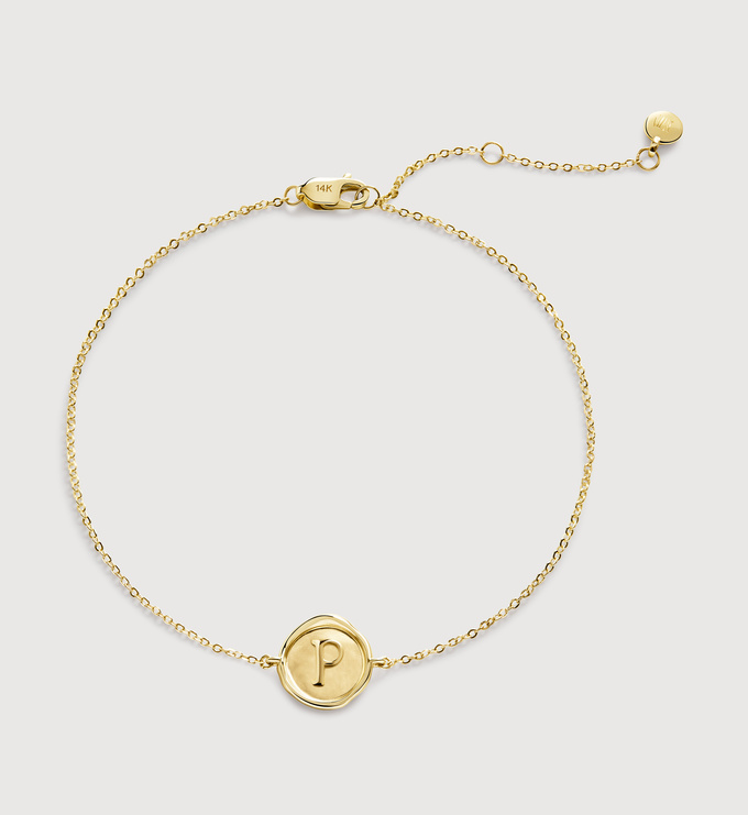 Gold Mini Initial Stamp P Chain Bracelet - Monica Vinader