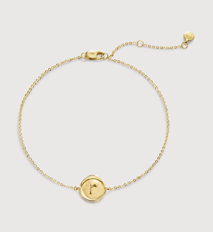 Gold Mini Initial Stamp R Chain Bracelet - Monica Vinader