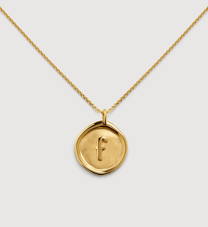 Gold Vermeil Initial Stamp F Necklace Adjustable 41-46cm/16-18' - Gold - Monica Vinader