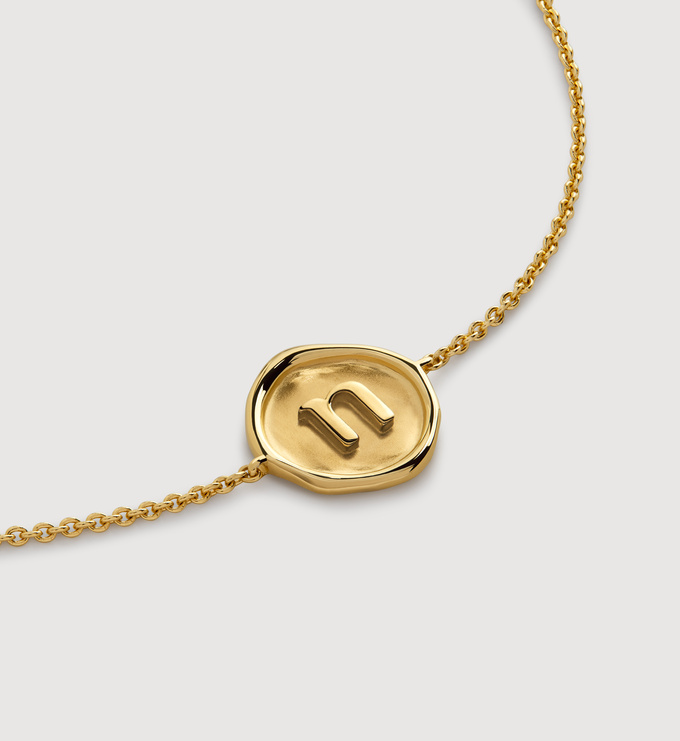 Gold Vermeil Initial Stamp N Chain Bracelet - Gold - Monica Vinader