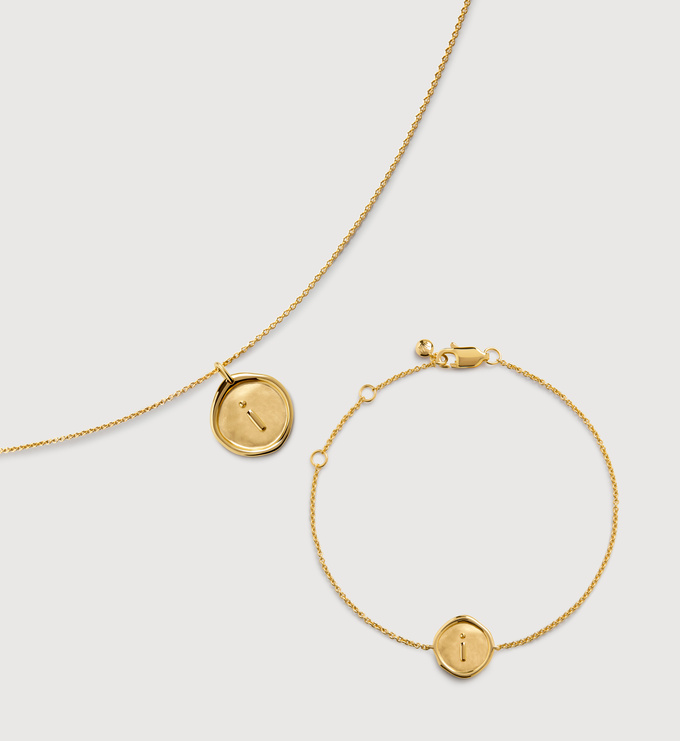Initial I Stamp Chain Necklace & Bracelet Set - Monica Vinader