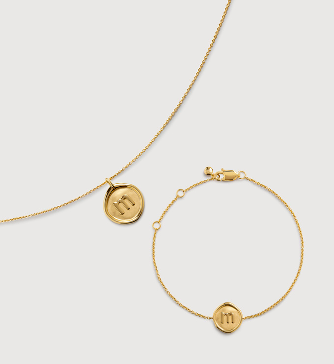 Initial M Stamp Chain Necklace & Bracelet Set - Monica Vinader