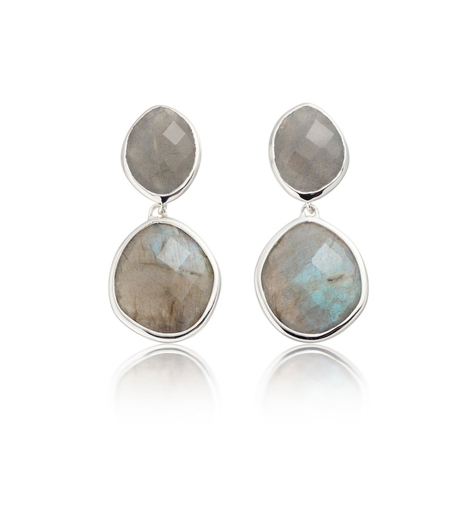 Sterling Silver Medium Nugget Drop Earrings - Labradorite - Monica Vinader