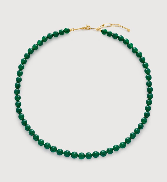 Gold Vermeil Round Gemstone Necklace 16-18' - Green Onyx - Monica Vinader