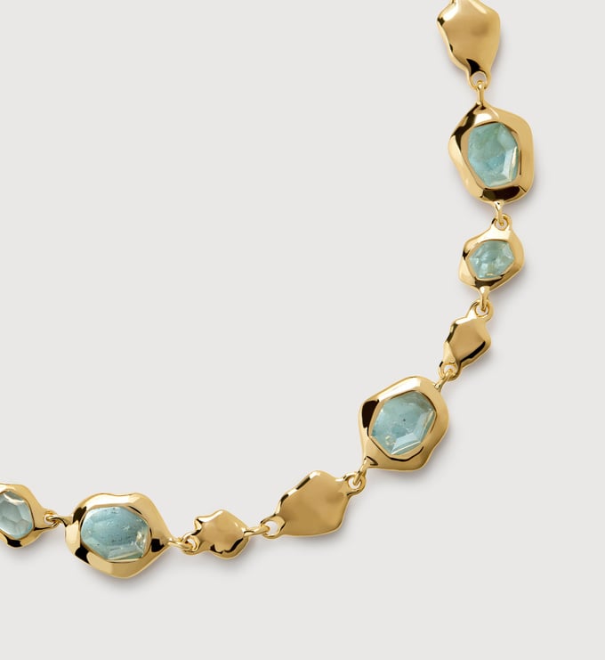 Gold Vermeil Odyssey Gemstone Pebbled Chain Bracelet - Aquamarine - Monica Vinader