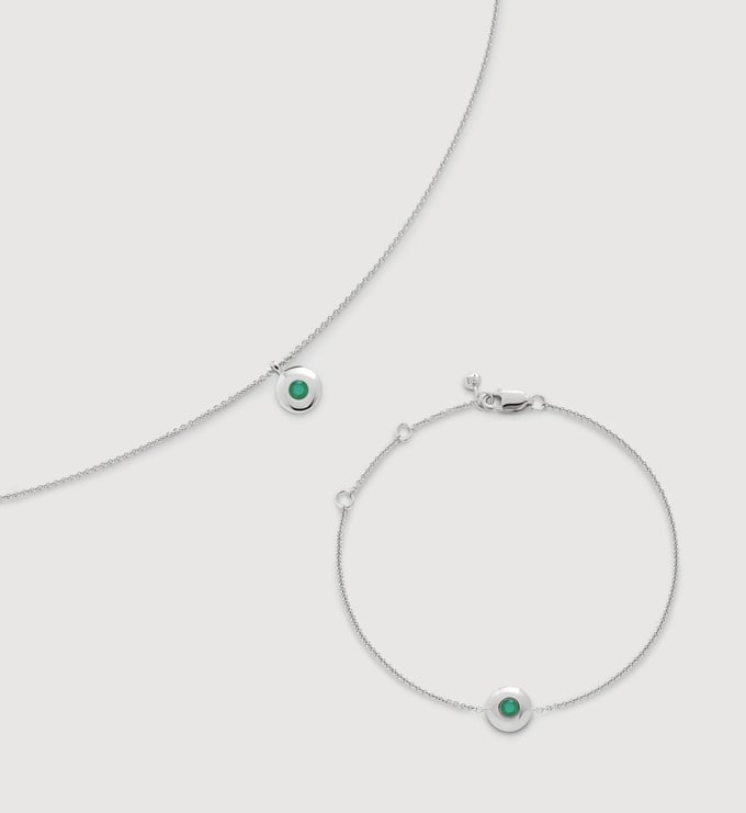 Sterling Silver May Birthstone Chain Bracelet & Necklace Set - Monica Vinader