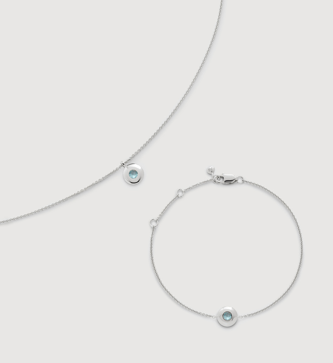 Sterling Silver March Birthstone Chain Bracelet & Necklace Set - Monica Vinader