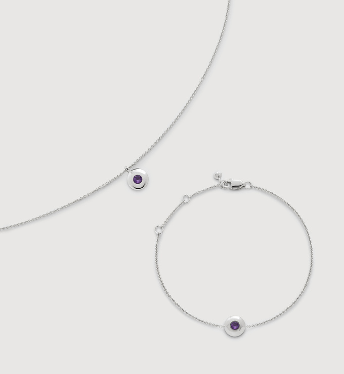 Sterling Silver February Birthstone Chain Necklace and Bracelet Set - Monica Vinader