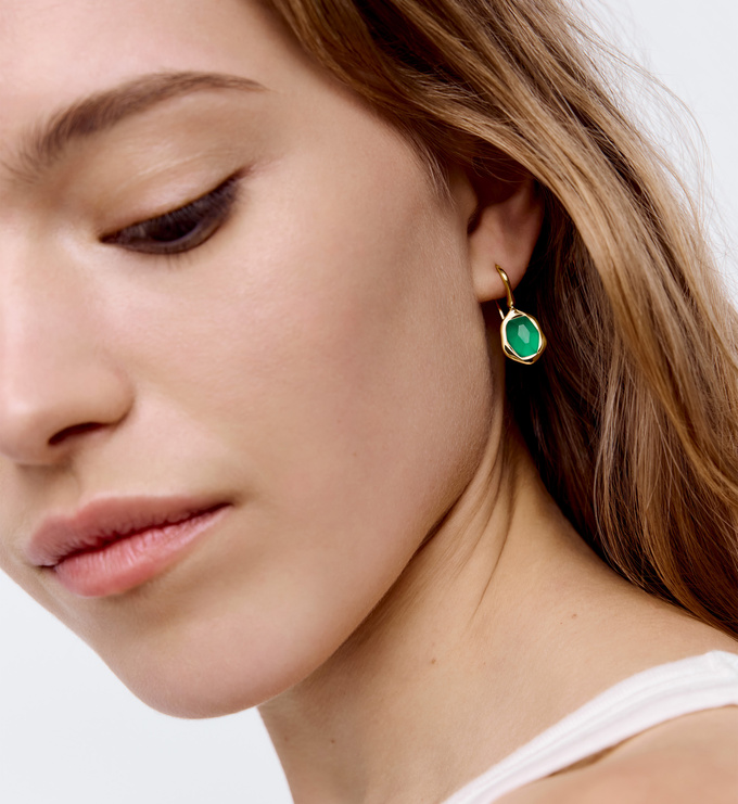 Gold Vermeil Odyssey Gemstone Wire Earrings - Green Onyx - Monica Vinader