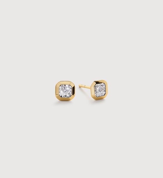 Gold Vermeil Asscher Diamond Stud Earrings - Lab Grown Diamond - Monica Vinader