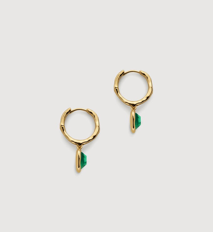 Odyssey Huggies in 18k Gold Vermeil on Sterling Silver and Green