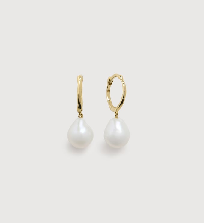 Gold Small Baroque Pearl Huggie Earrings - Pearl - Monica Vinader