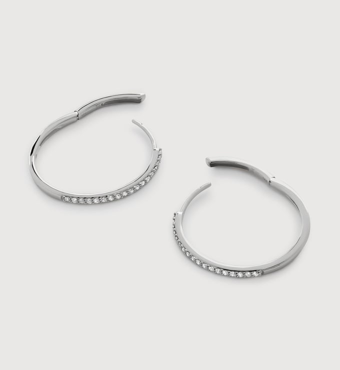 White Gold Pavé Diamond Medium Hoop Earrings - Lab Grown Diamond - Monica Vinader