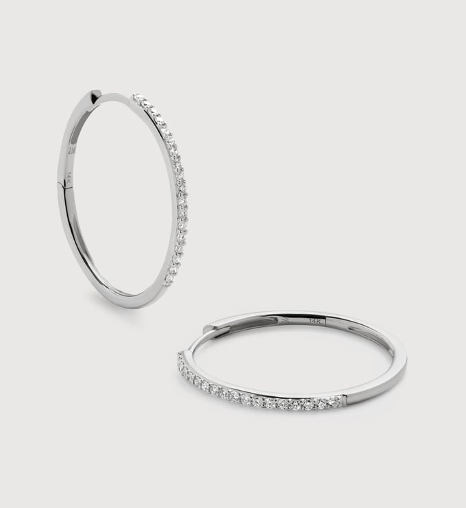 White Gold Pavé Diamond Medium Hoop Earrings - Lab Grown Diamond - Monica Vinader